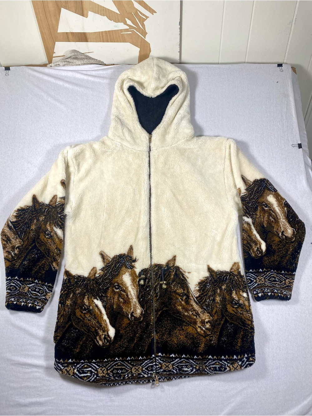 Native Reflections Horse Print Fleece Jacket L Made USA Western Equestrian